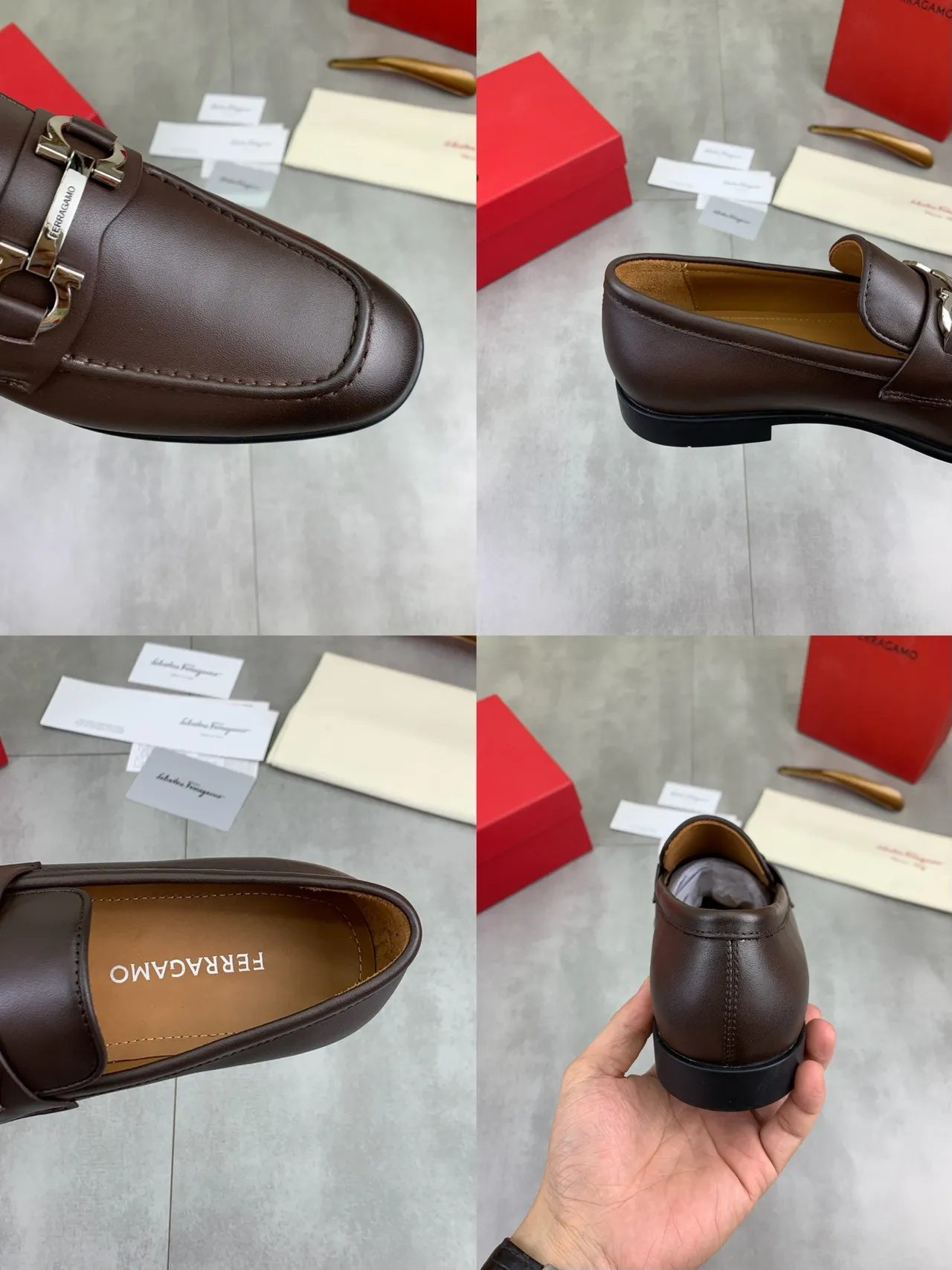 Salvatore Ferragamo Gancini Loafer Brown Leather Square Toe Loafers