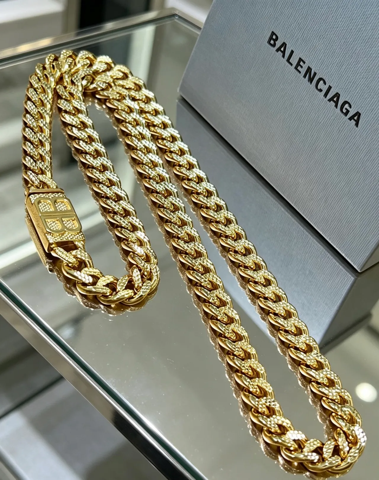 Balenciaga BB Chain Gold Chunky Curb Logo Clasp Necklace