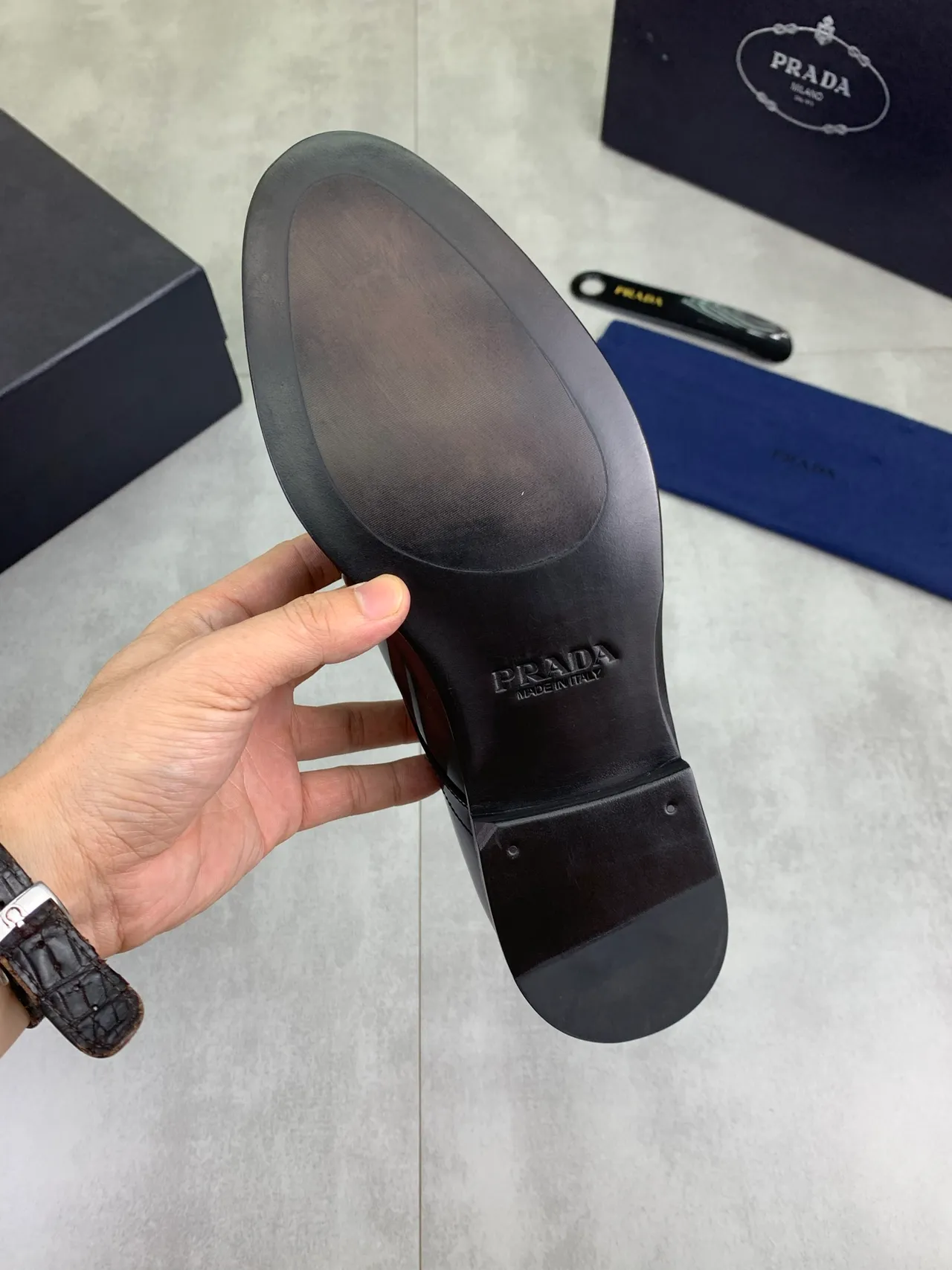 Prada Black Burgundy High-Gloss Patent Leather Cap-Toe Oxford Shoes