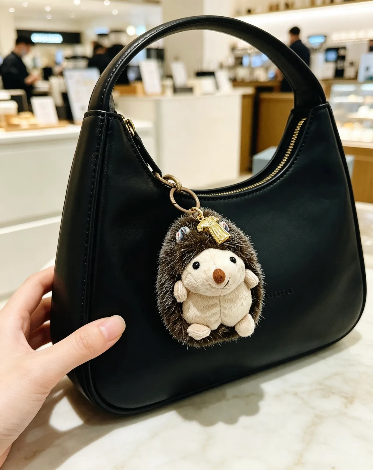 Balenciaga Brown Gold Plush Hedgehog Faux Fur Crossbody Bag