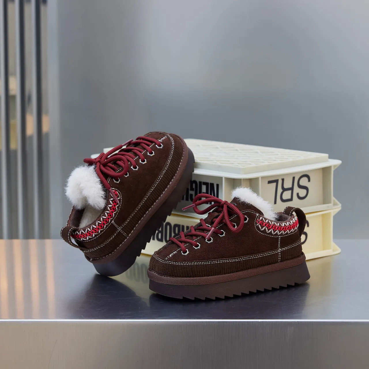 Brown Beige Platform Sole Plush Lined Snow Boots