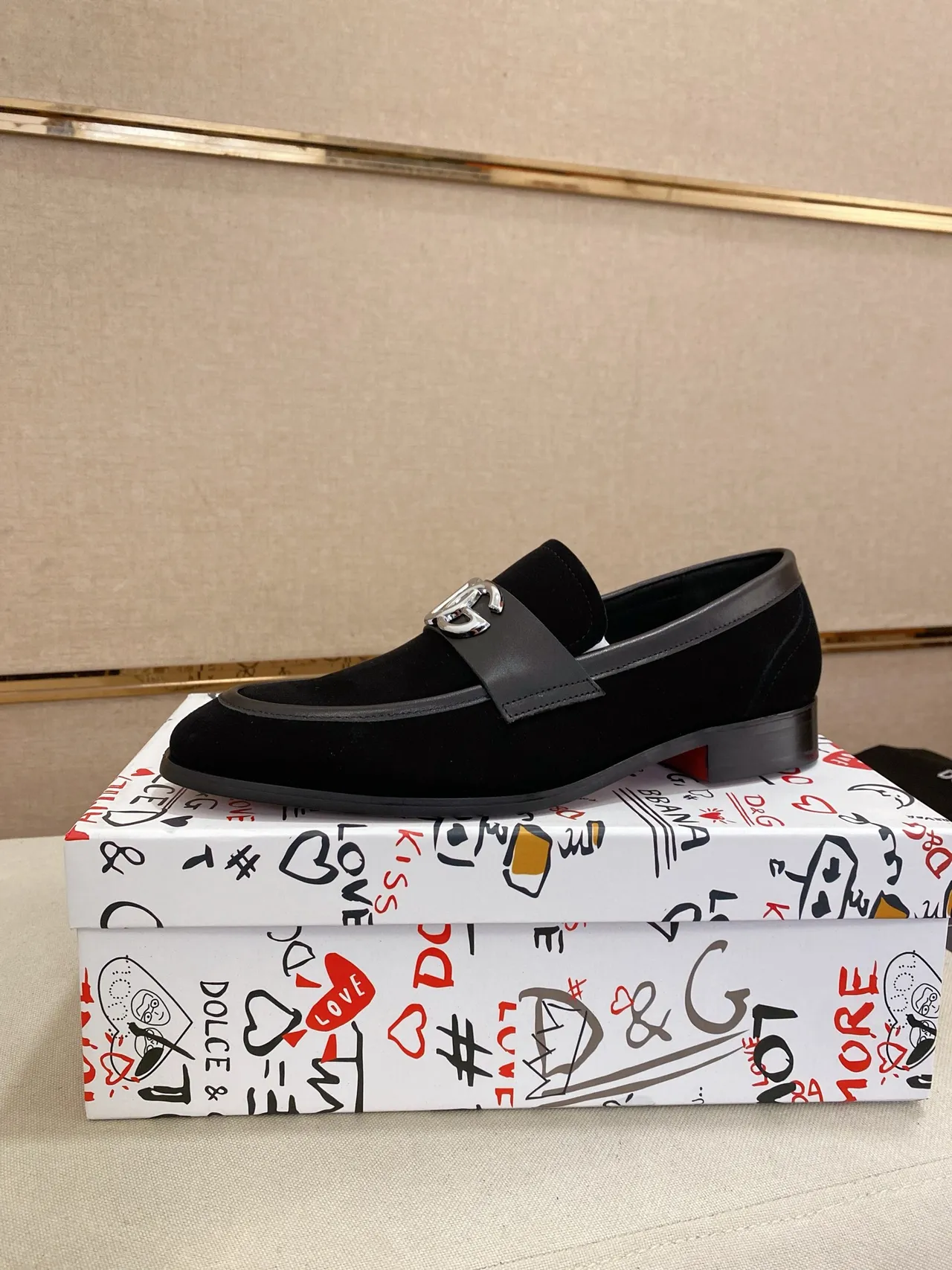 Dolce & Gabbana Black Red Suede Upper Loafer