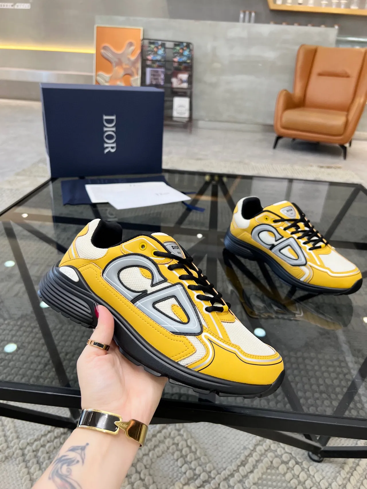 Dior Yellow Black Sole Oversized CD Logo Chunky Sneakers