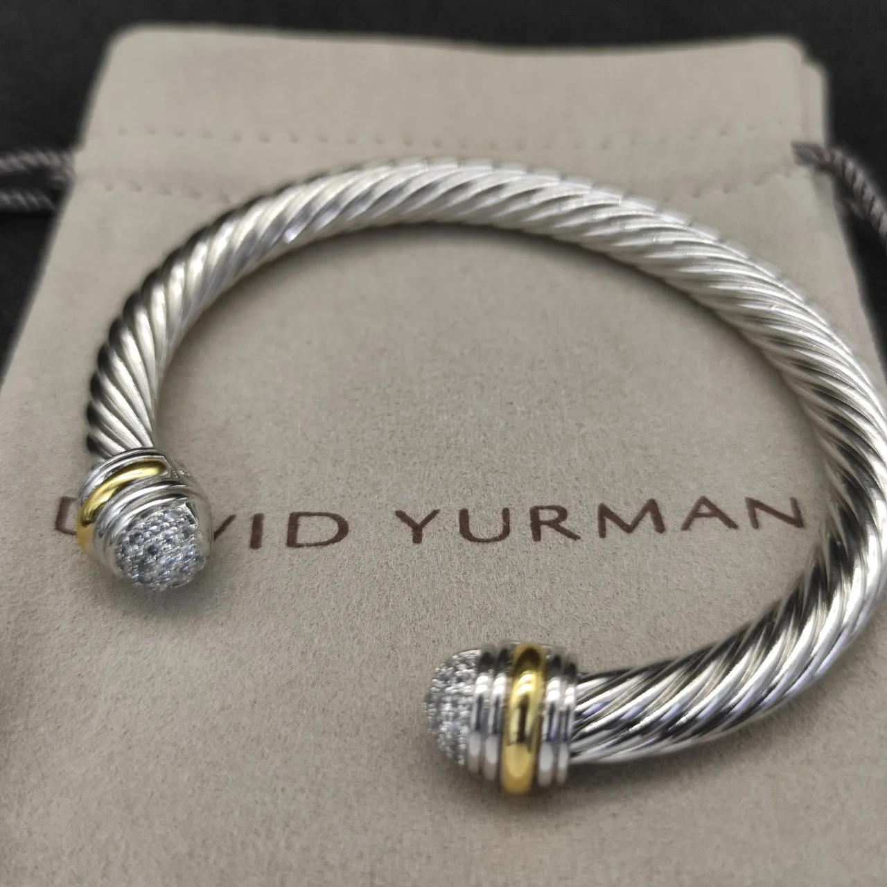 David Yurman Cable Classics Twisted Cable Pavé Sphere Two-Tone Bracelet