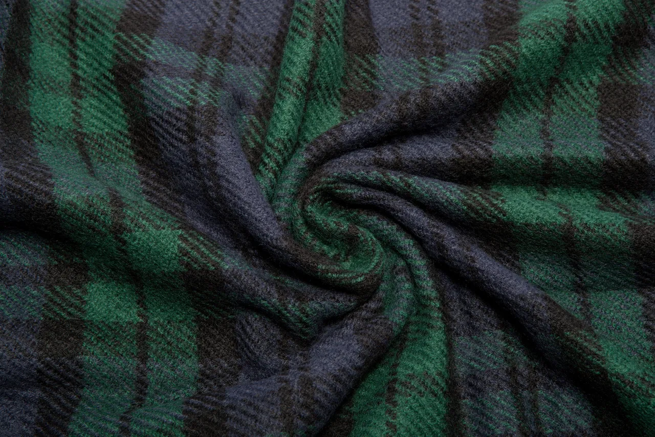 Green Black Plaid Pattern Wool-Like Texture Scarve