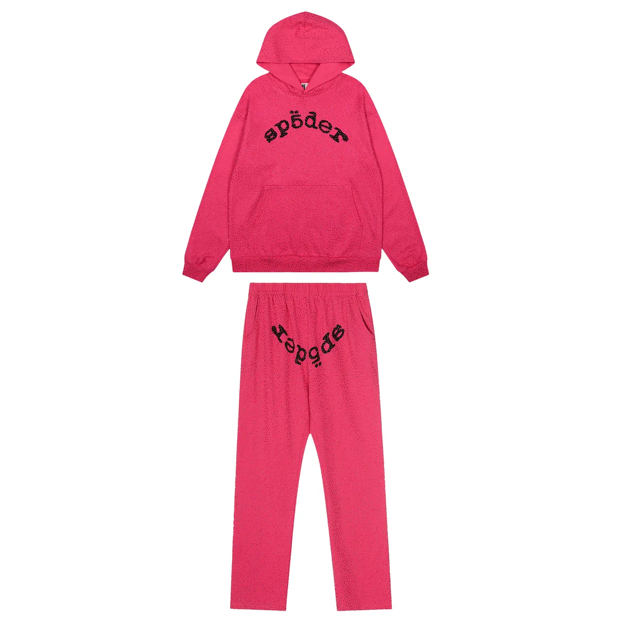 Sp5der Red Perforated Fabric Texture Arched Embroidered Logo Tracksuit