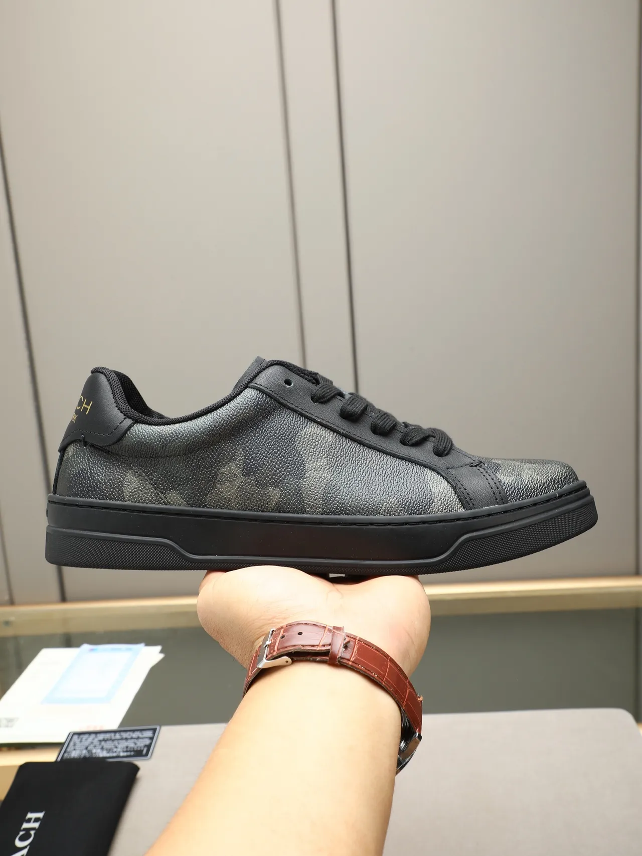 Coach Black Low-Top Textured Leather Upper Sneakers