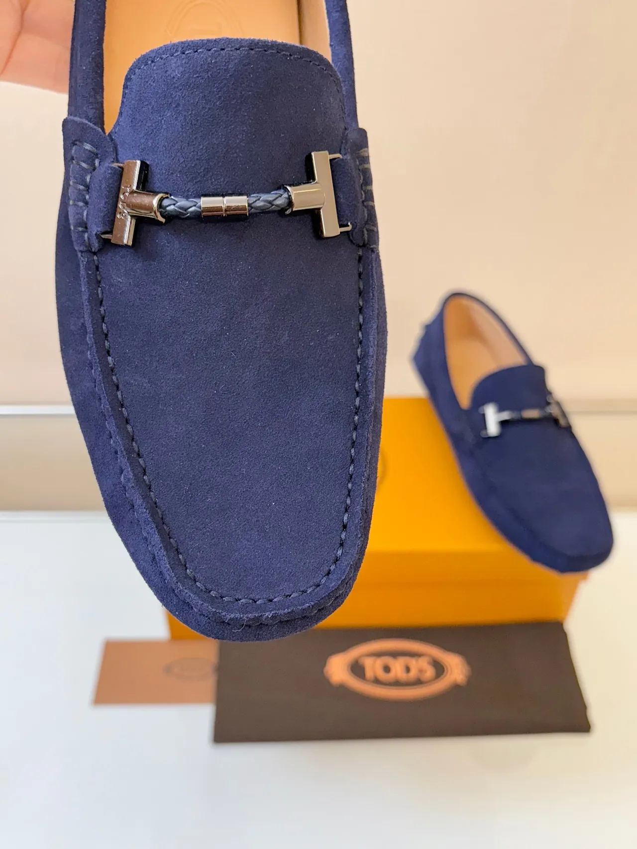 Tod's Gommino Navy Beige Suede Upper Horsebit Buckle Loafer