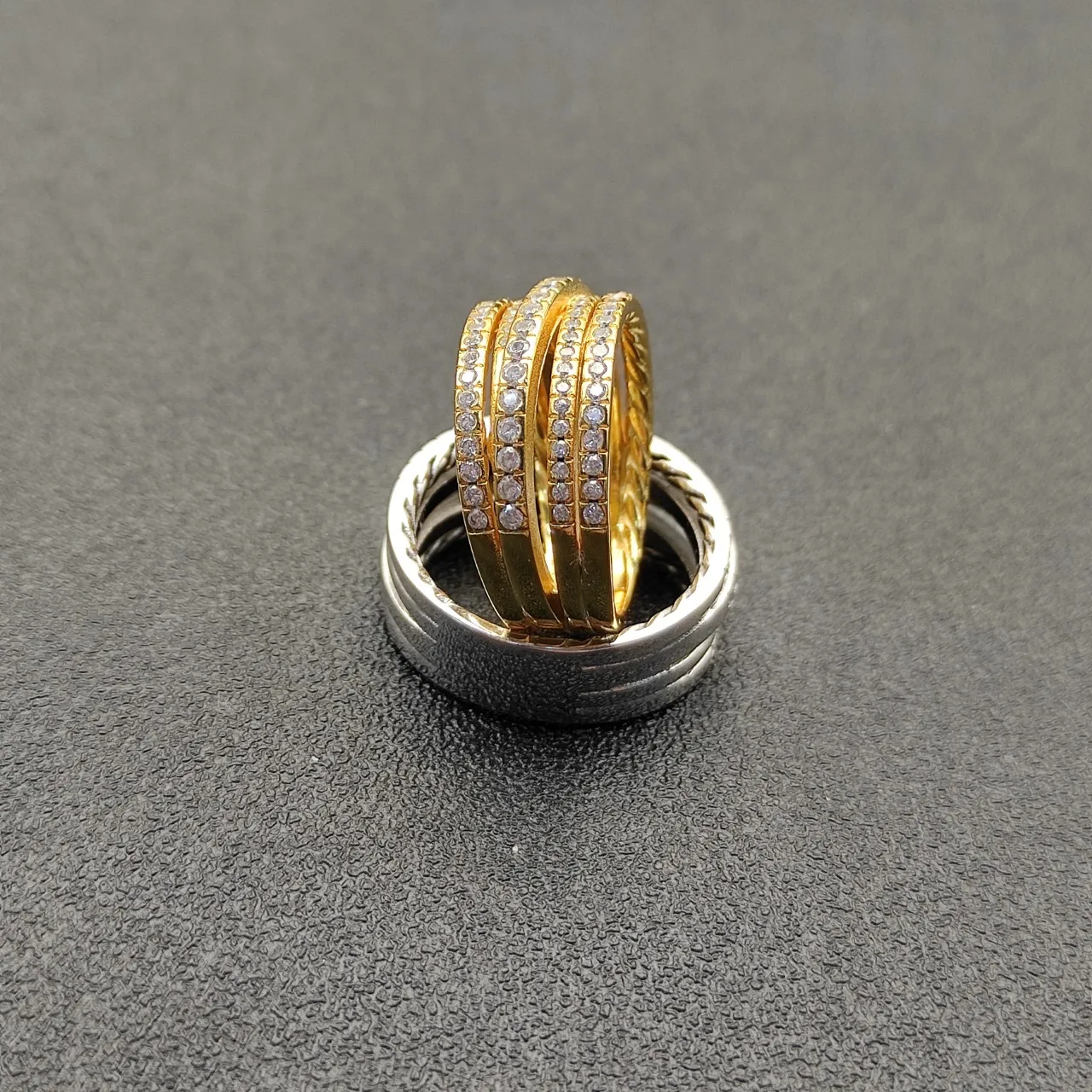 Tiffany & Co. T Collection Twisted Rope and Pavé Diamond Stacking Rings