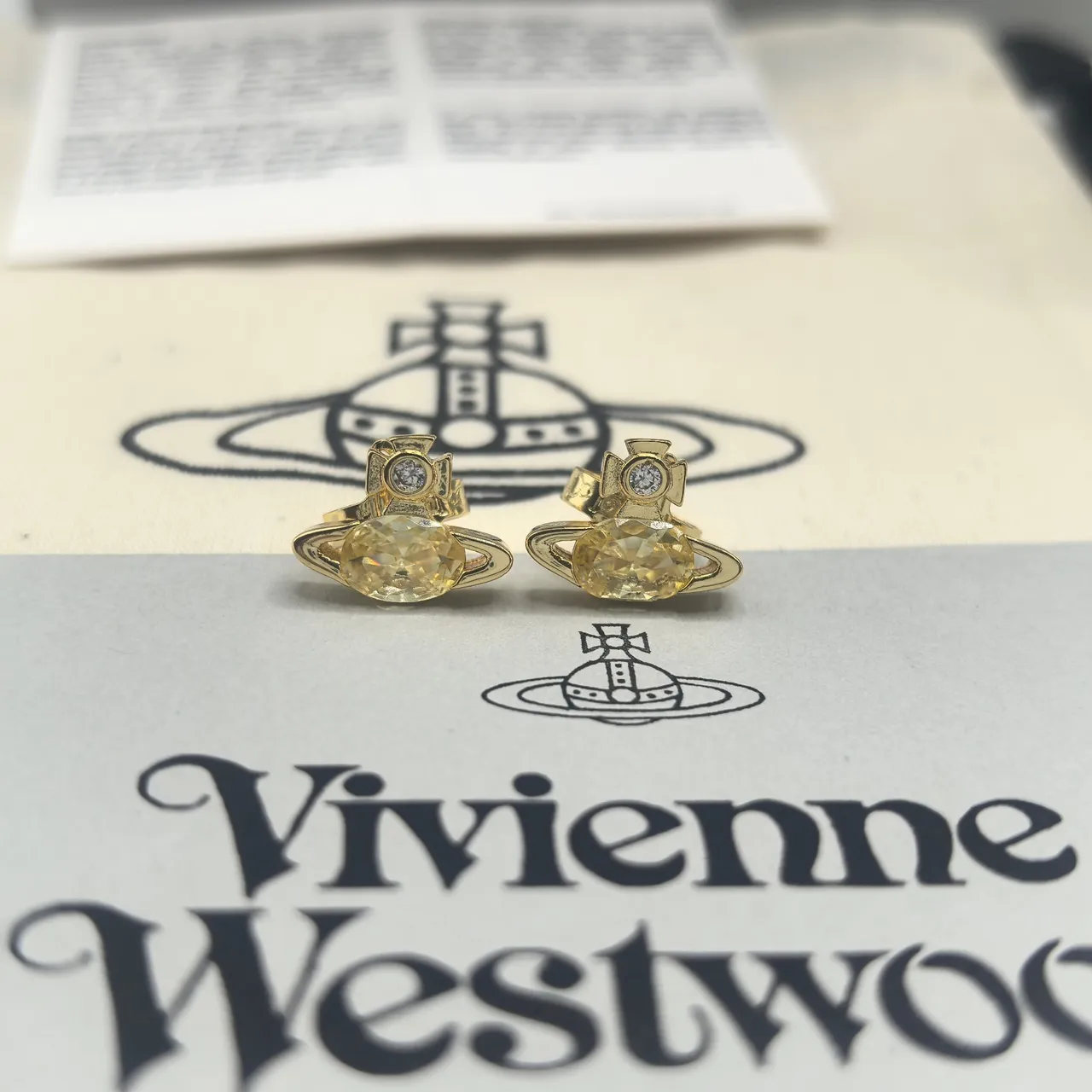 Vivienne Westwood Orb Multicolor Silver Motif Faceted Oval Stone Earrings