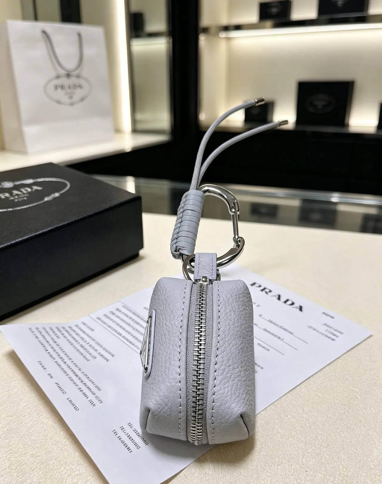 Prada Gray Silver Pebbled Leather Cylindrical Pouch Crossbody Bag