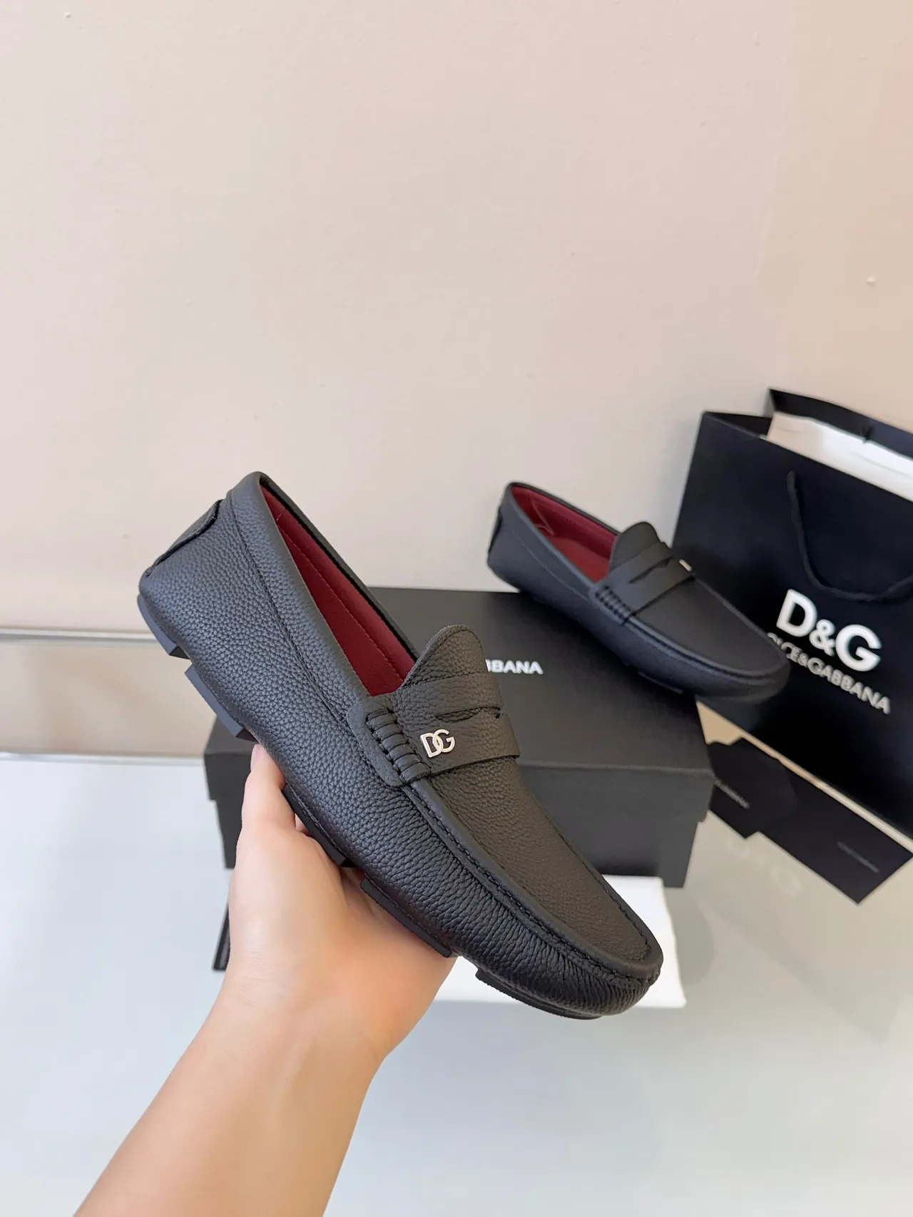 Dolce & Gabbana Portofino Black Pebbled Leather Penny Loafer