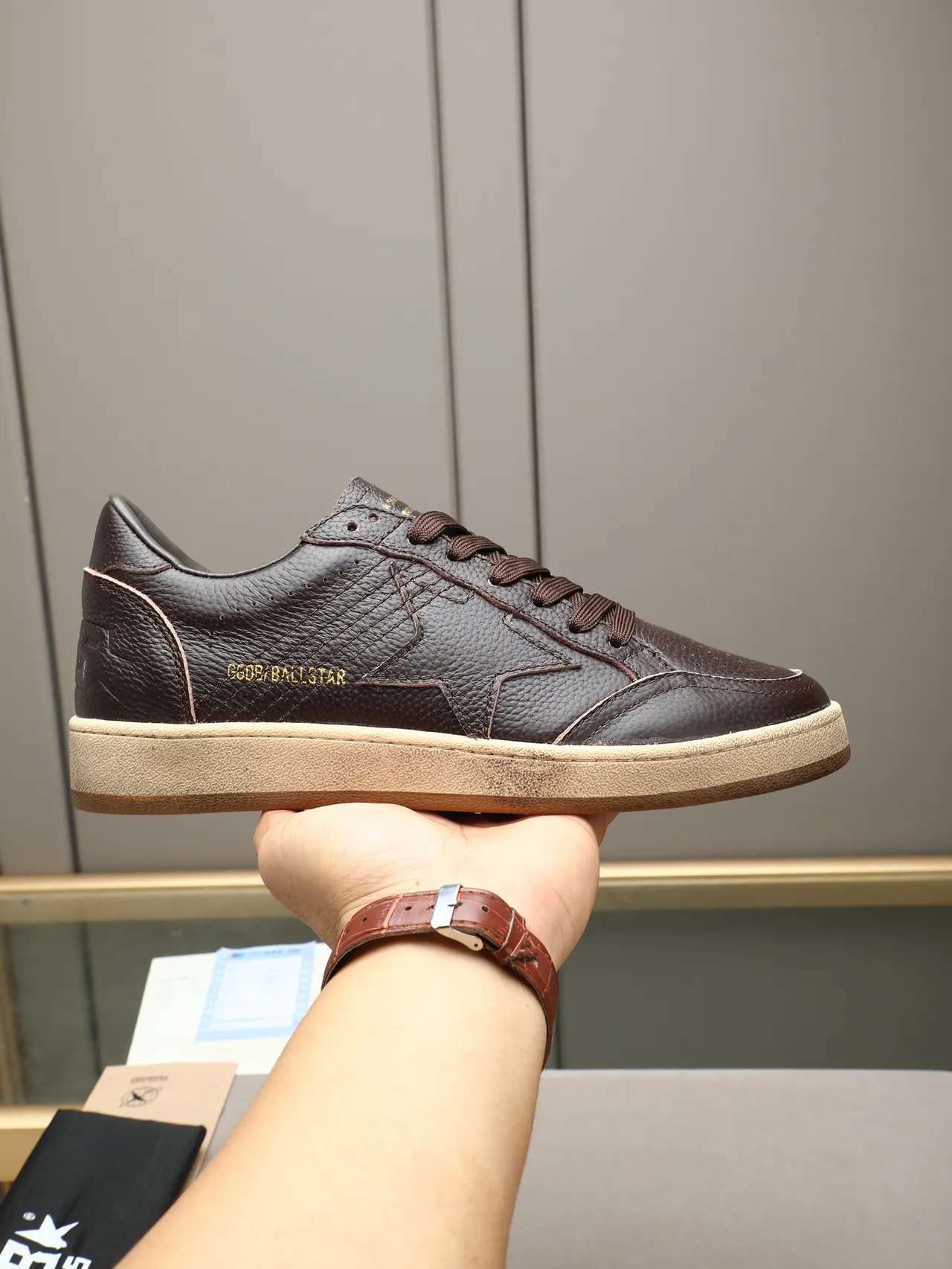 Golden Goose Ball Star Brown Pebbled Leather Lifestyle Sneakers