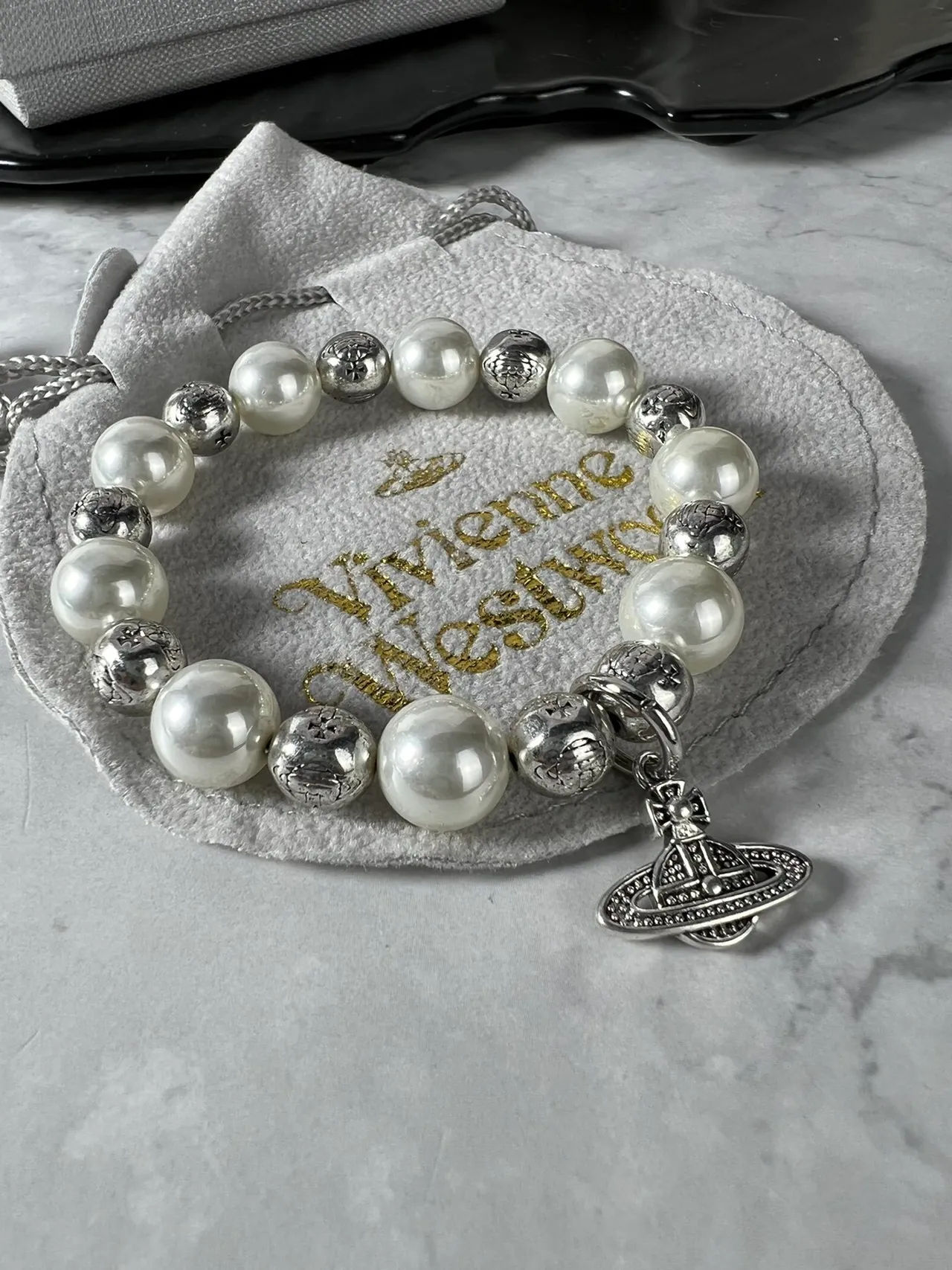 Vivienne Westwood Orb Bracelet White Pearl and Silver-Tone Bead Bracelet