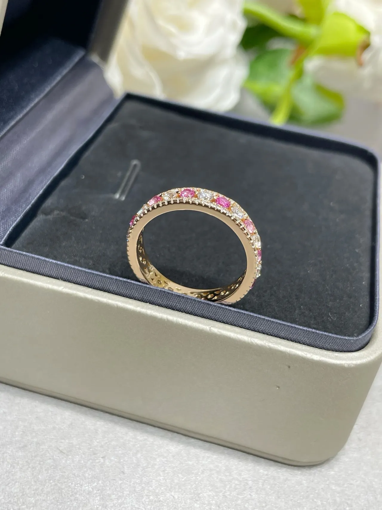 Gold Pink Eternity Band Pavé-Set Ring