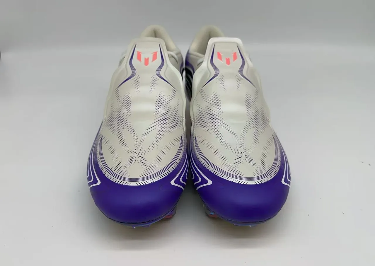 Adidas White Purple Laceless Low-Cut Perforated Synthetic Upper Firm-Ground Soccer Shoes
