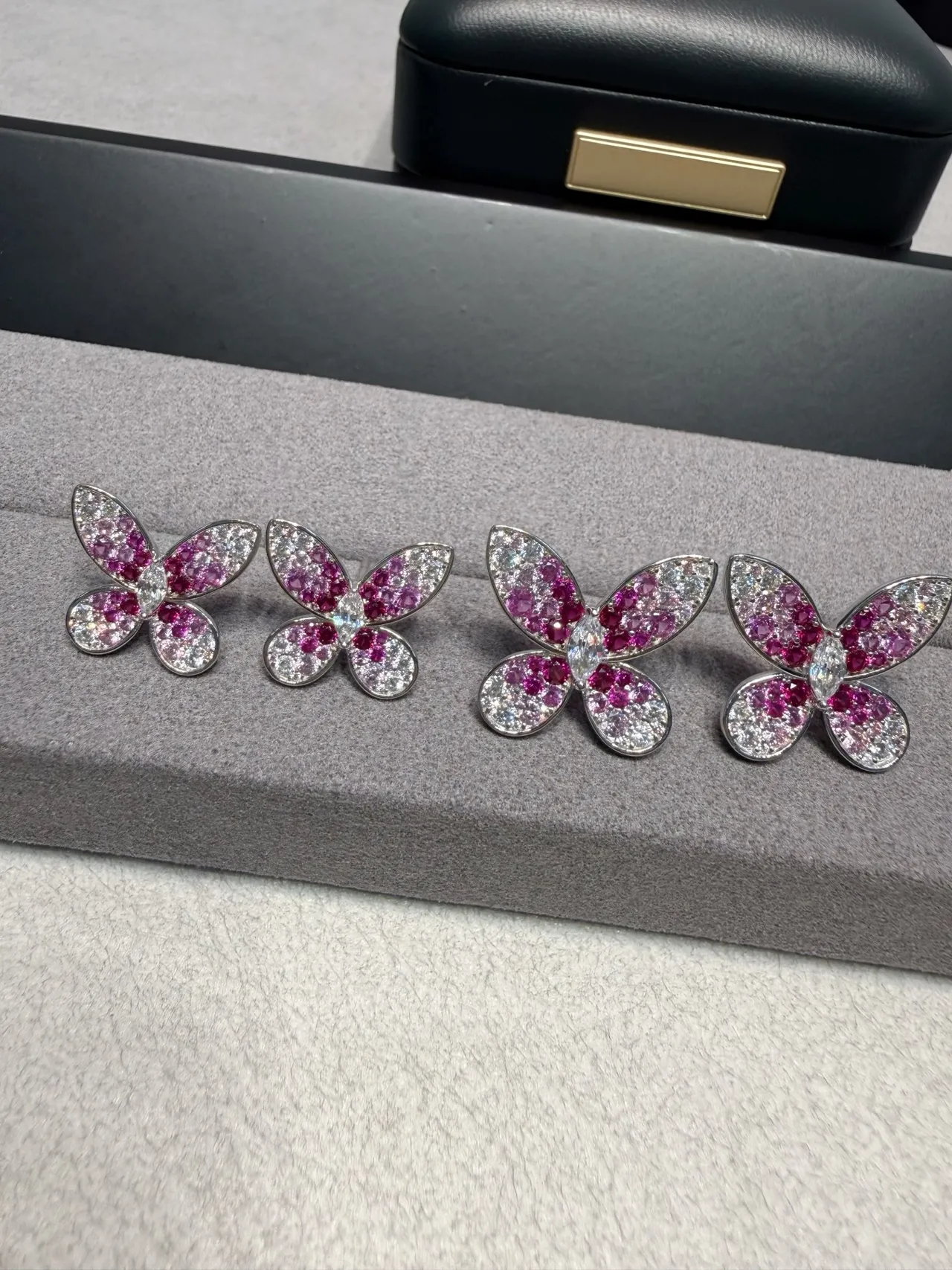 Van Cleef & Arpels Papillon Butterfly Pink and White Gemstone Earrings