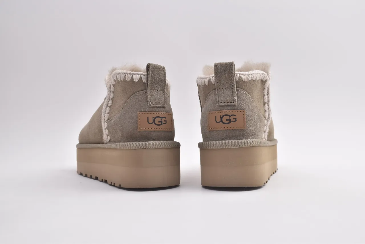 UGG Beige Brown Platform Sole Suede Upper Snow Boots