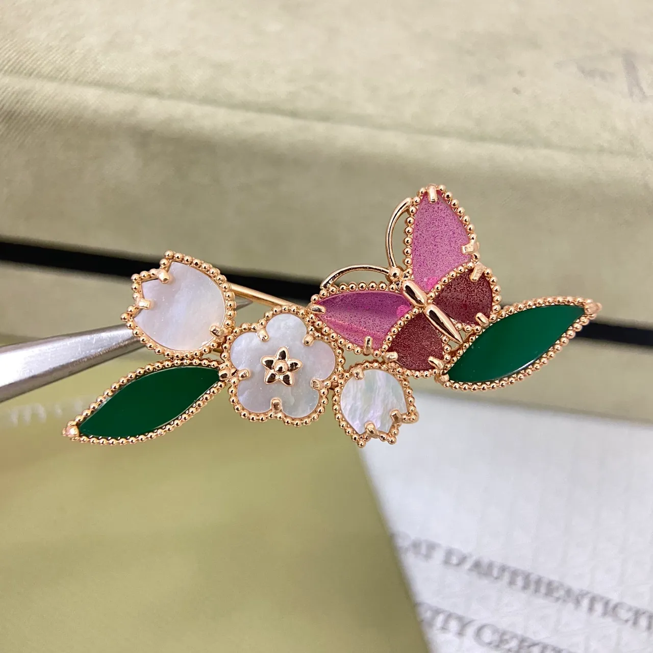Van Cleef & Arpels Floral Butterfly Enamel and Mother-of-Pearl Brooches
