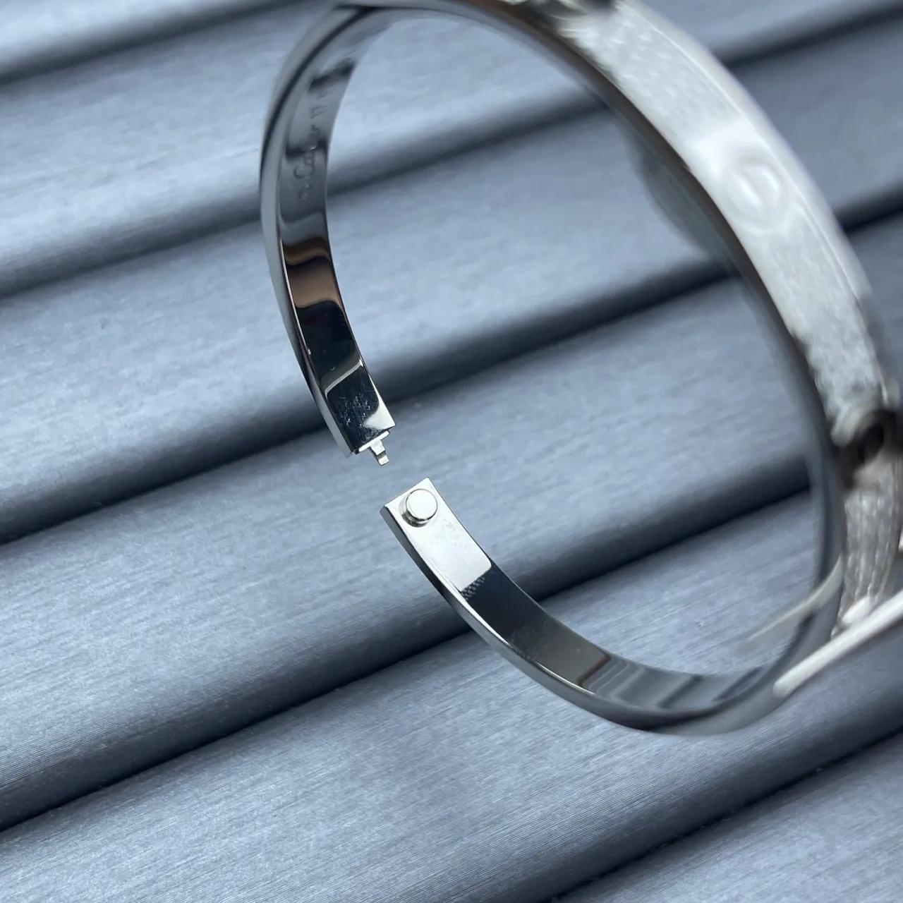 Cartier Love Silver Gold Hinged Bangle Pavé-Set Stones Bracelet