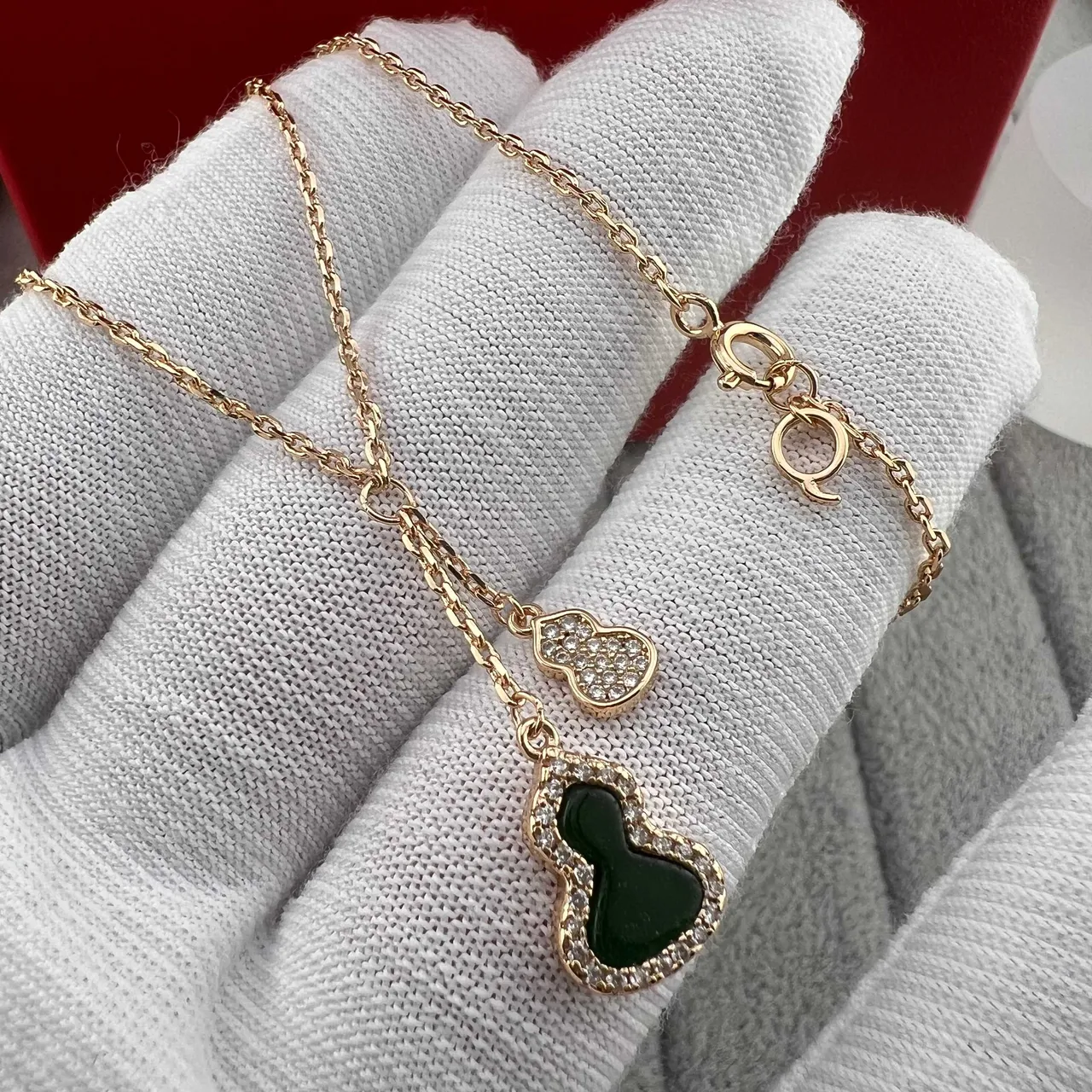 Gold Red Chain Double-Gourd Pendant Necklace