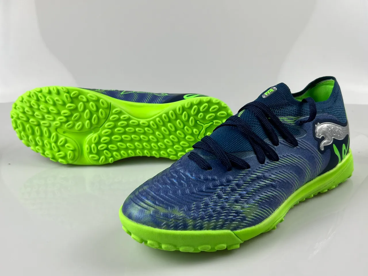 Puma Future Z Navy Green Knit Upper Asymmetrical Lacing Turf Soccer Shoes