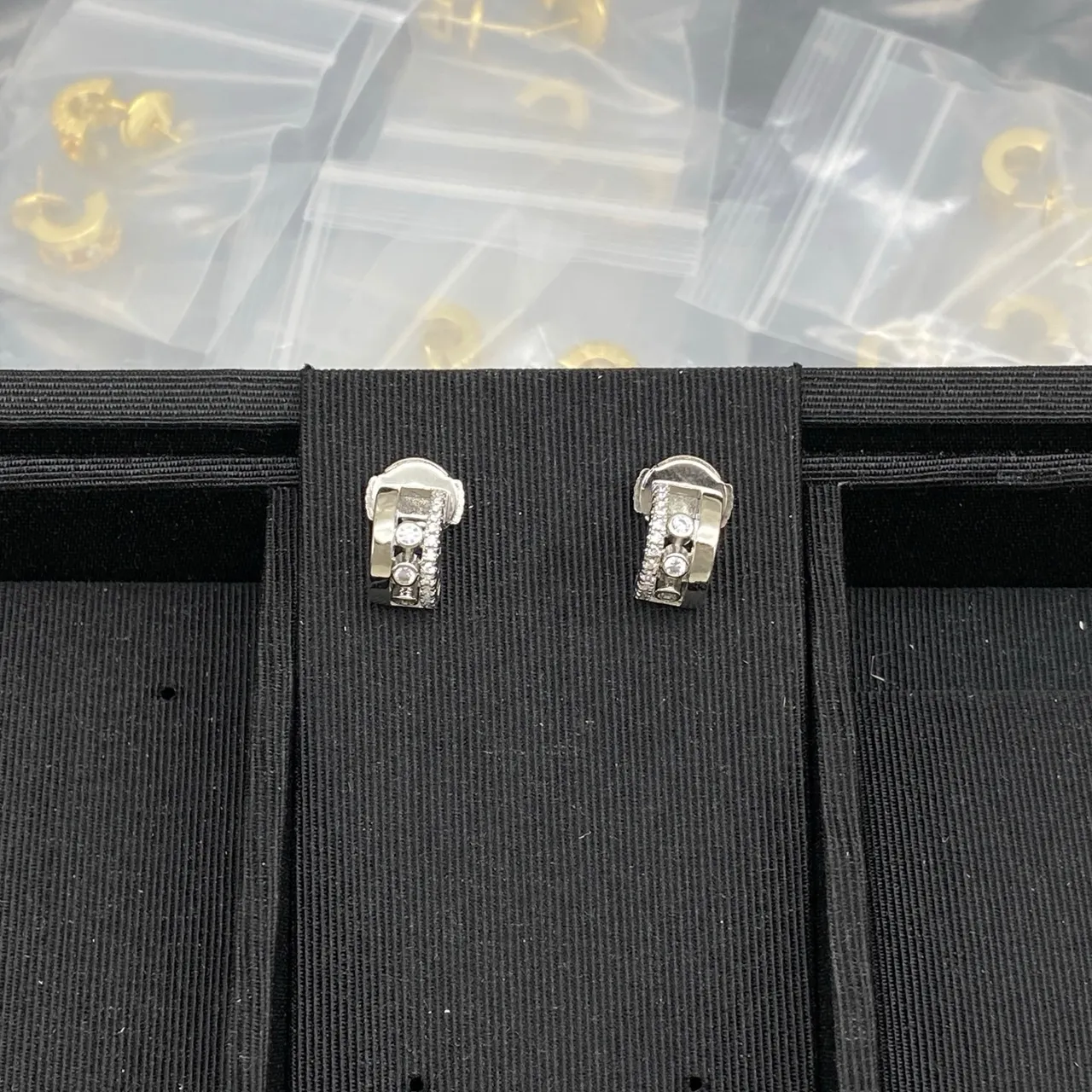 Messika Gold Silver Rectangular Frame Pavé Diamond Halo Earrings