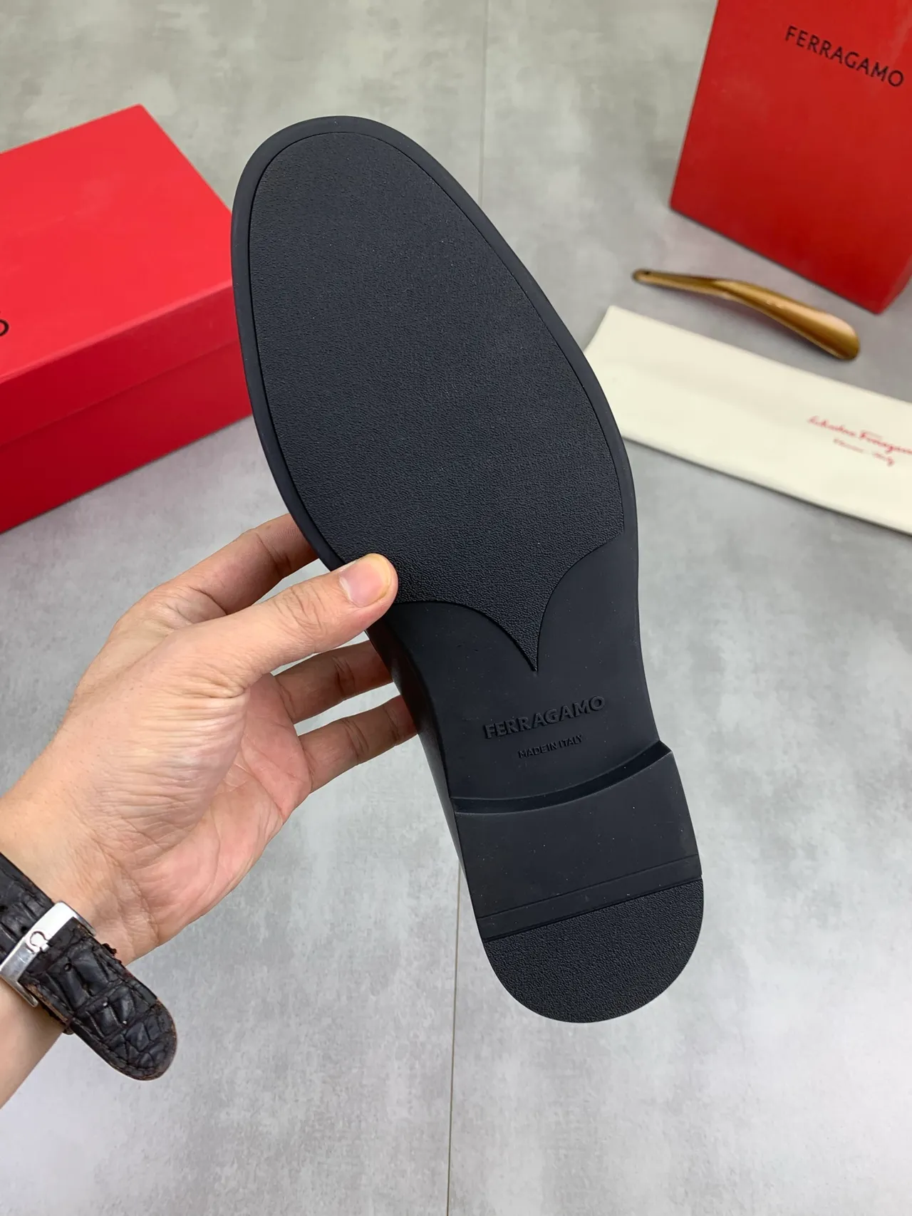 Salvatore Ferragamo Gancini Loafer Black Leather Square Toe Loafers