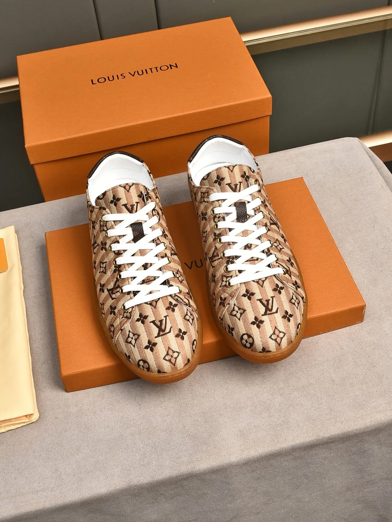 Louis Vuitton Beige Brown Quilted Monogram Canvas Gum Rubber Sole Lifestyle Sneakers