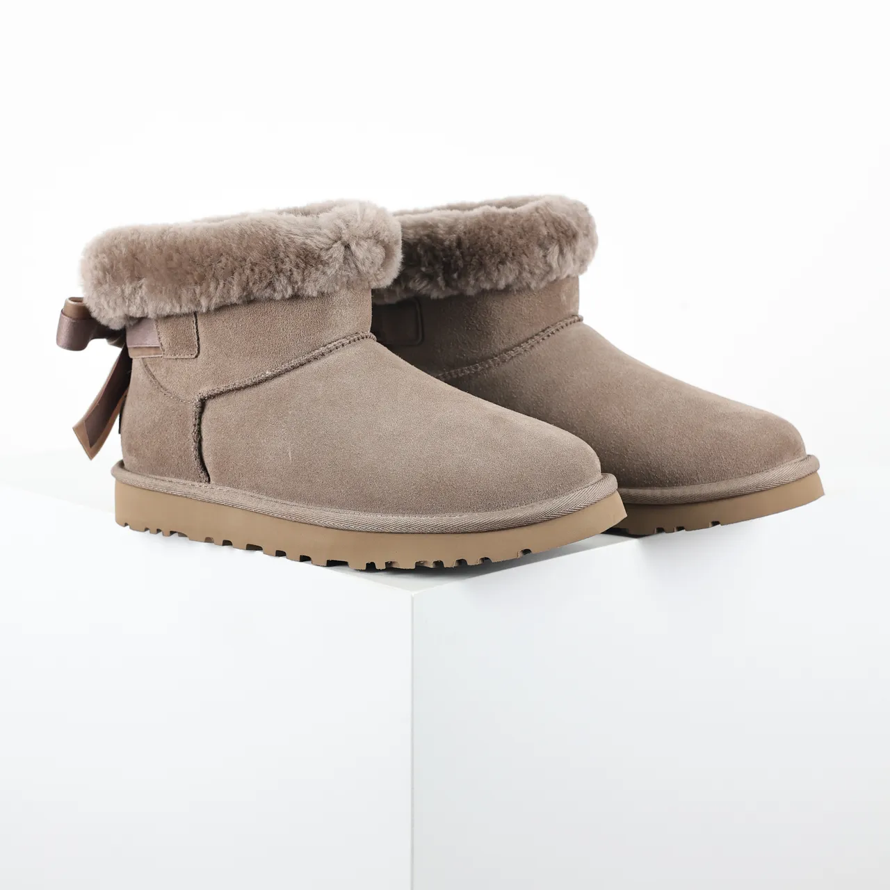 UGG Classic Mini Taupe Suede Shearling Cuff Snow Boots