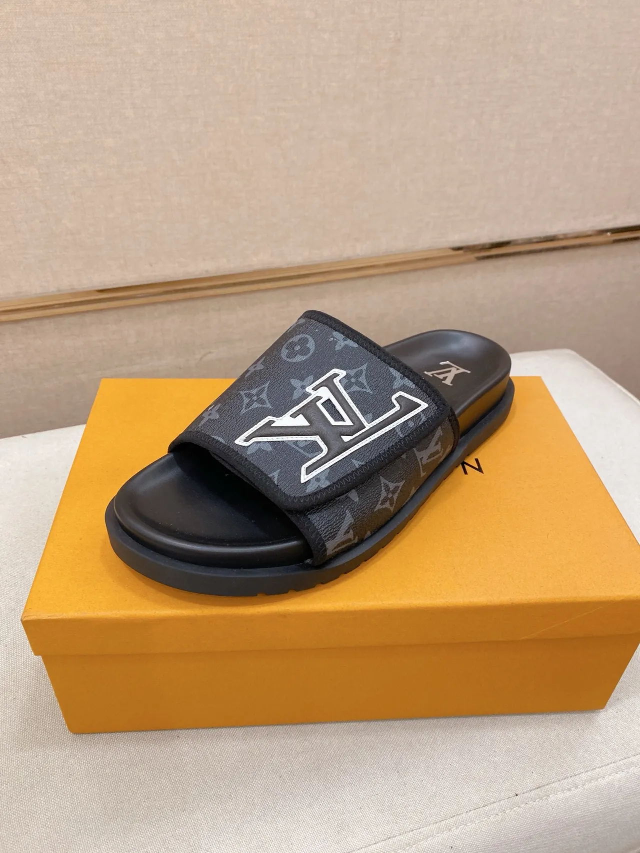 Louis Vuitton LV Slide Monogram Black Gray Slippers
