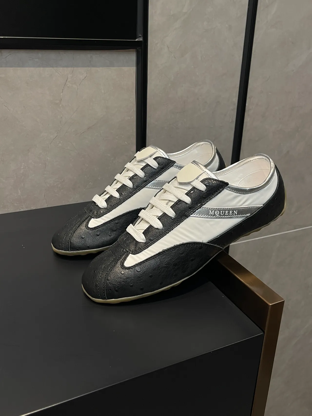 Alexander McQueen Tread Slick Black White Silver Lifestyle Sneakers