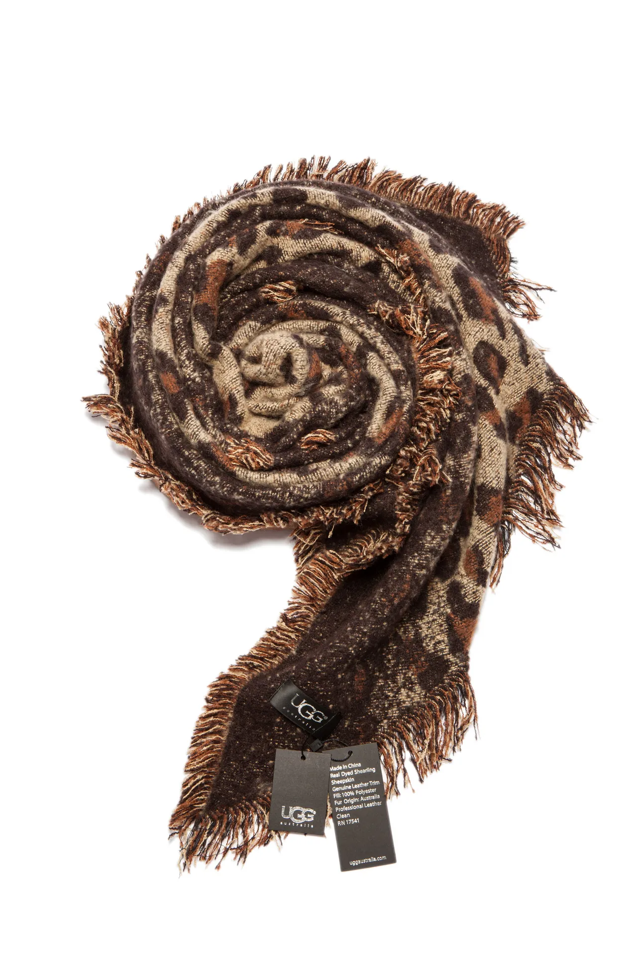 Beige Brown Knitted Leopard Print Scarve