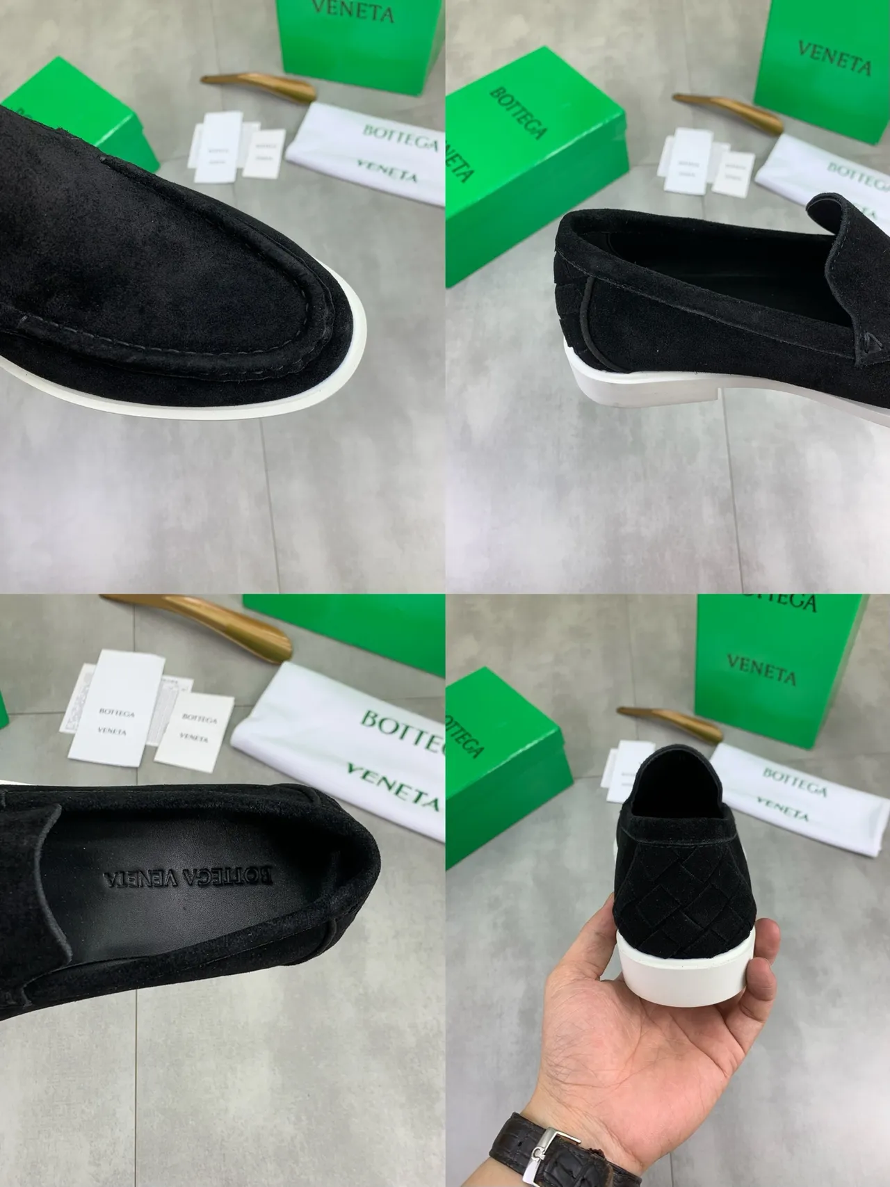 Bottega Veneta Black White Suede Upper Rubber Sole Loafer