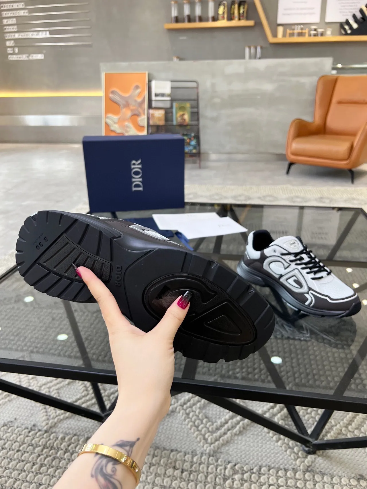 Dior B23 Oversized Logo Brown White Gray Chunky Sneakers