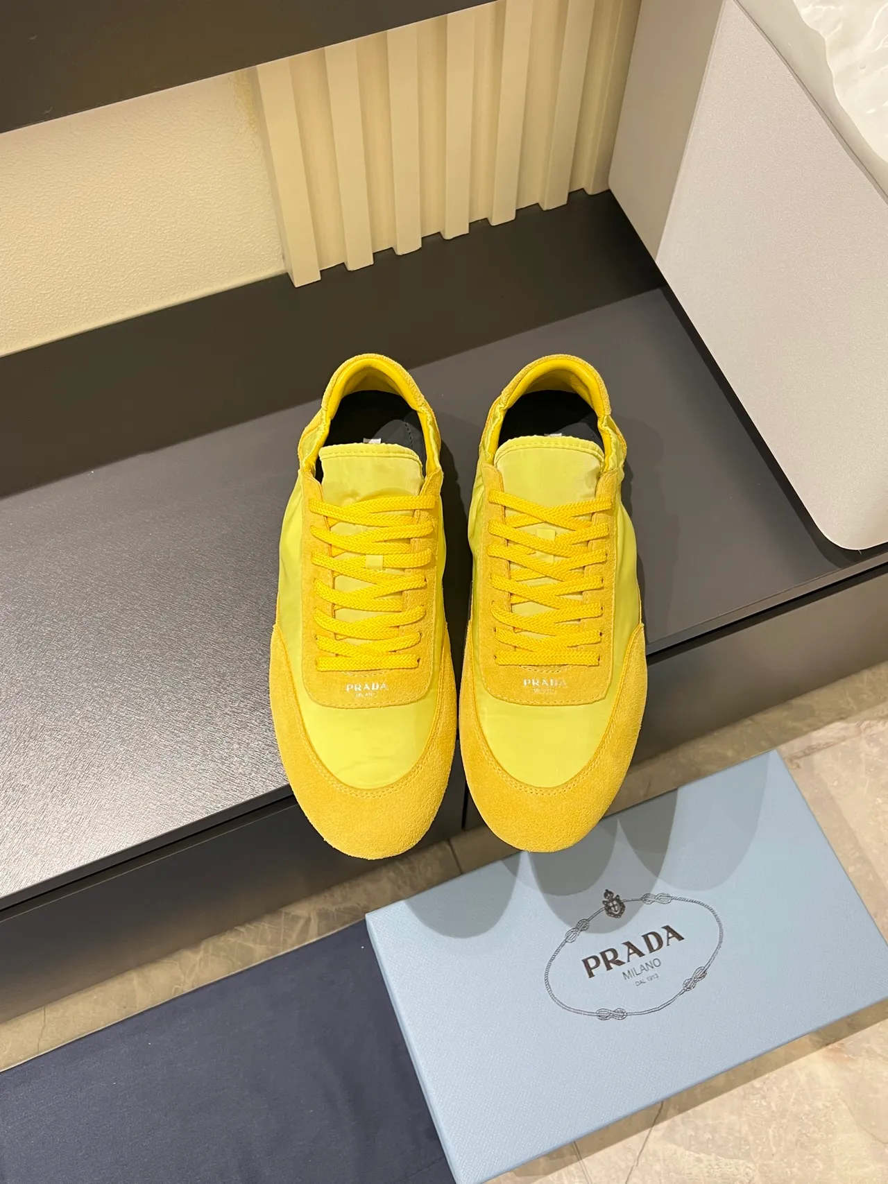Yellow Suede and Nylon Low-Top Lifestyle Sneakers