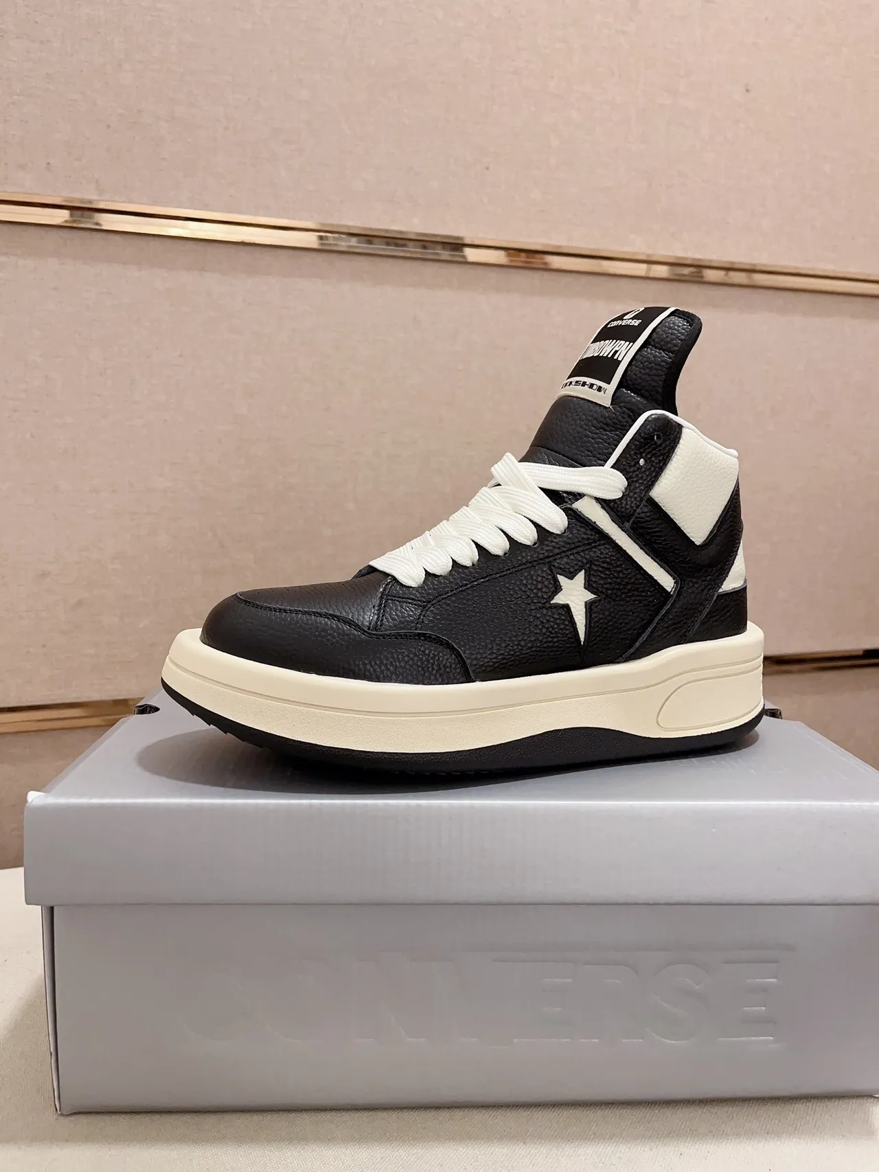 Converse Black White High-Top Leather Upper Sneakers