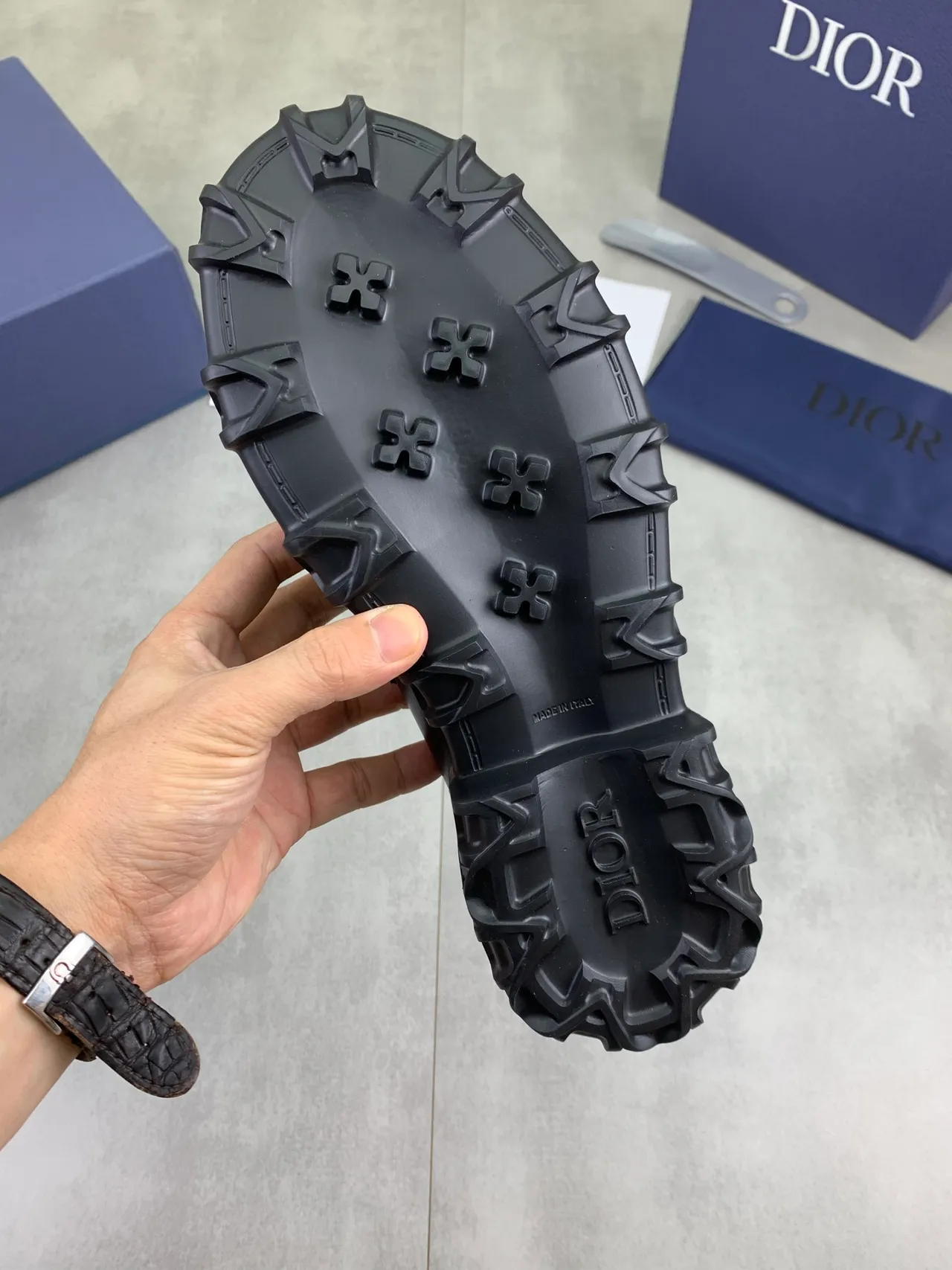 Dior Black Brown Penny Chunky Tread Sole Loafer