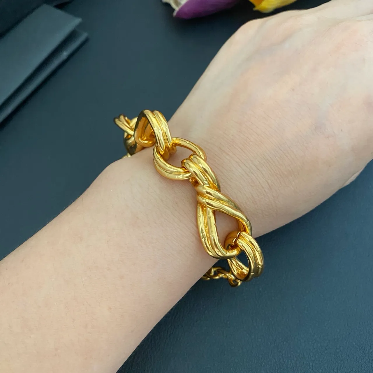 Saint Laurent Gold Twisted-Link Chain Polished Bracelet