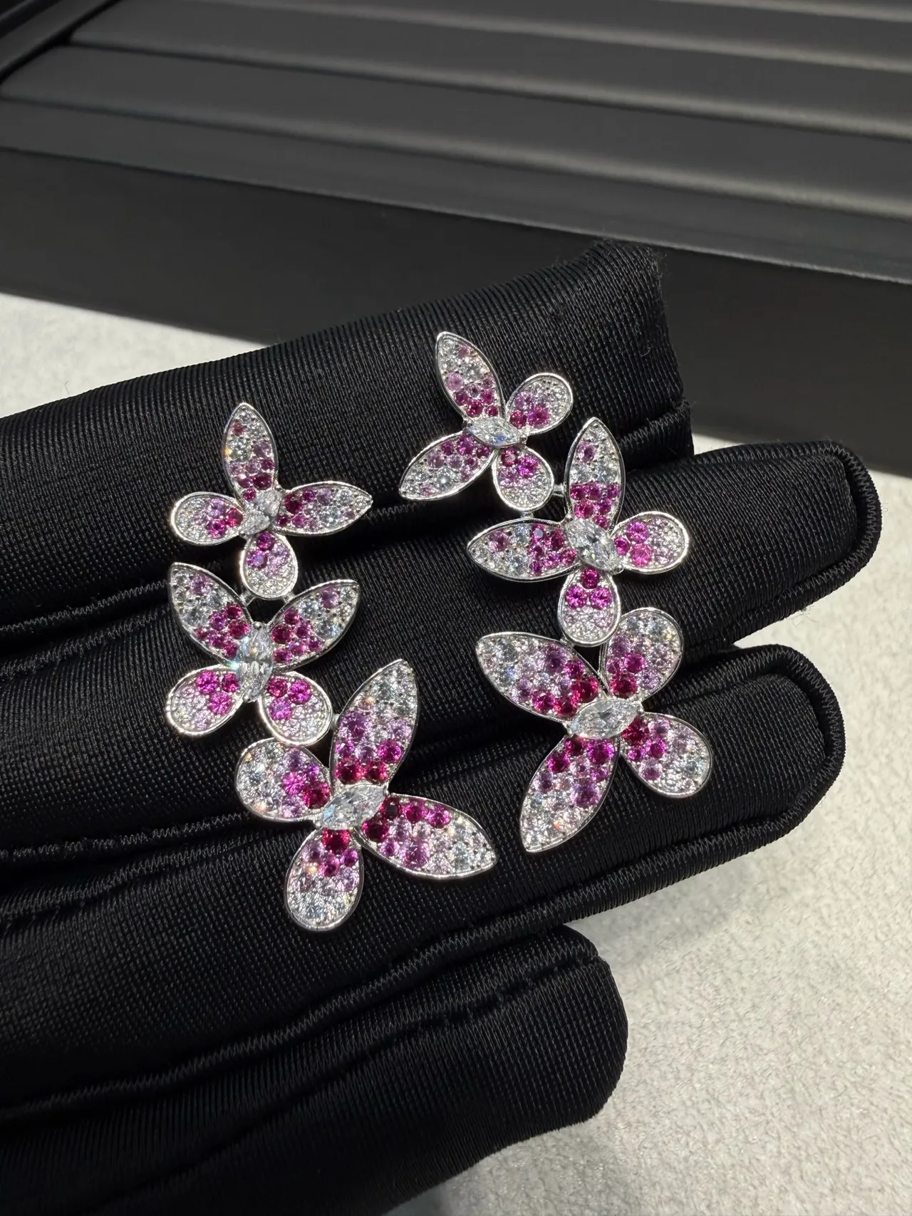 Van Cleef & Arpels Frivole Pink and White Floral Cluster Earrings