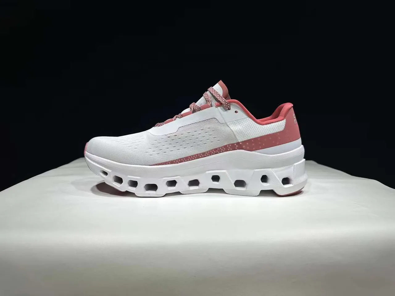 On Cloudmonster White Pink Running Shoes