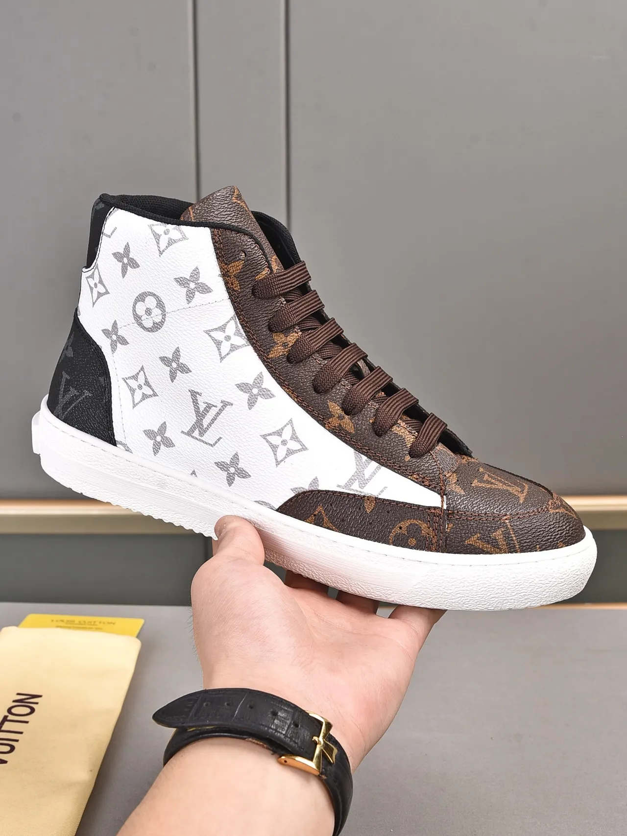 Louis Vuitton LV Trainer Brown White High-Top Monogram Canvas Lifestyle Sneakers