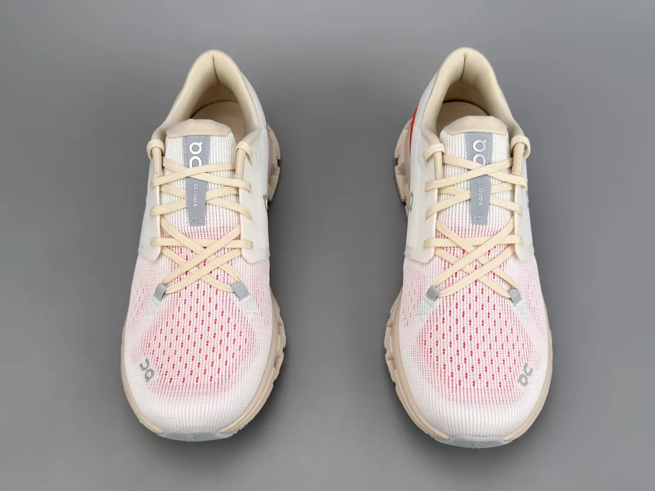On Beige Red Open Hexagonal CloudTec Pods Minimalist Lacing System Sneakers