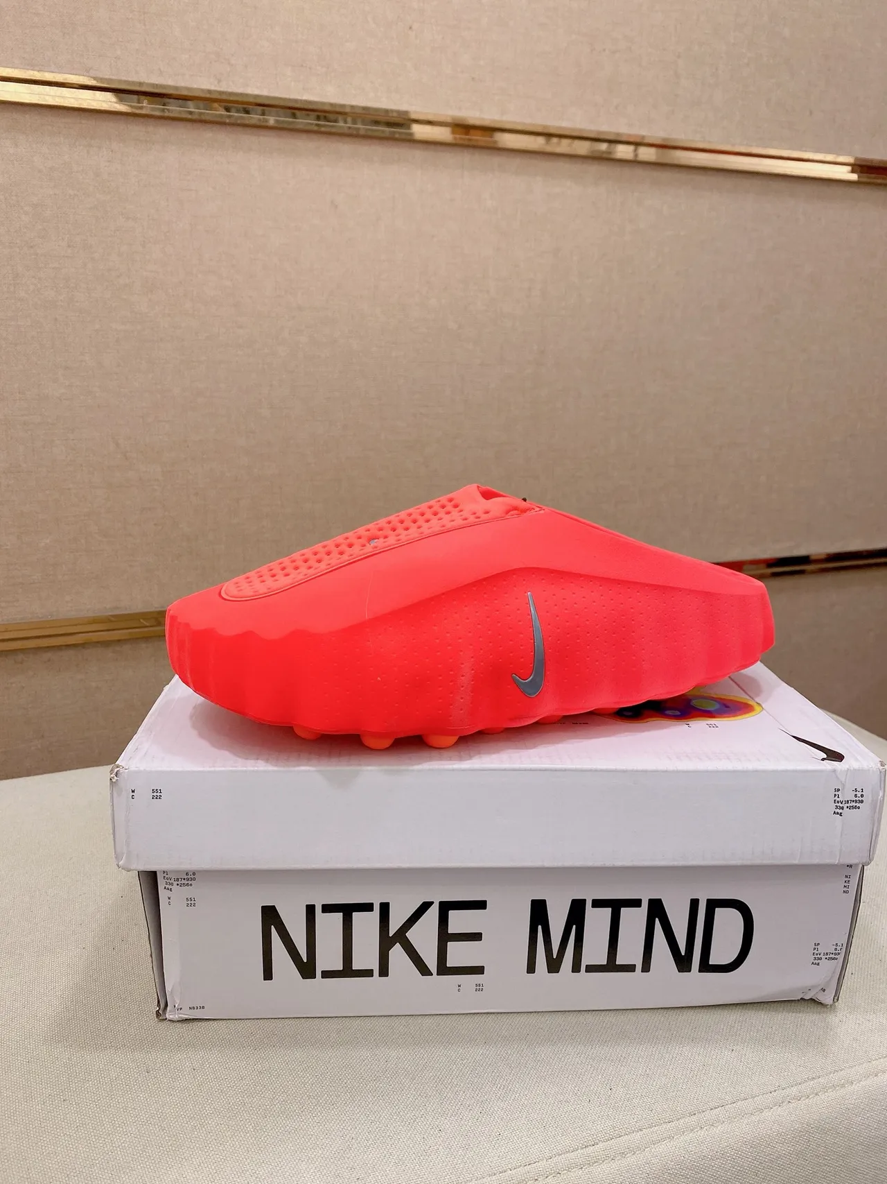 Nike Mind Orange White Molded Wavy Sole Perforated Strap Upper Slippers