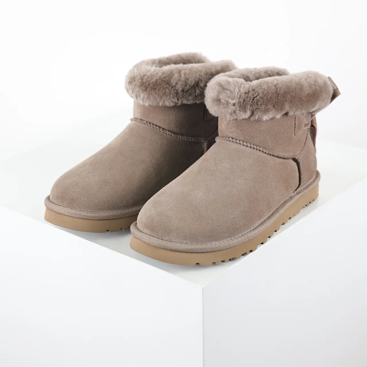 UGG Classic Mini Taupe Suede Shearling Cuff Snow Boots
