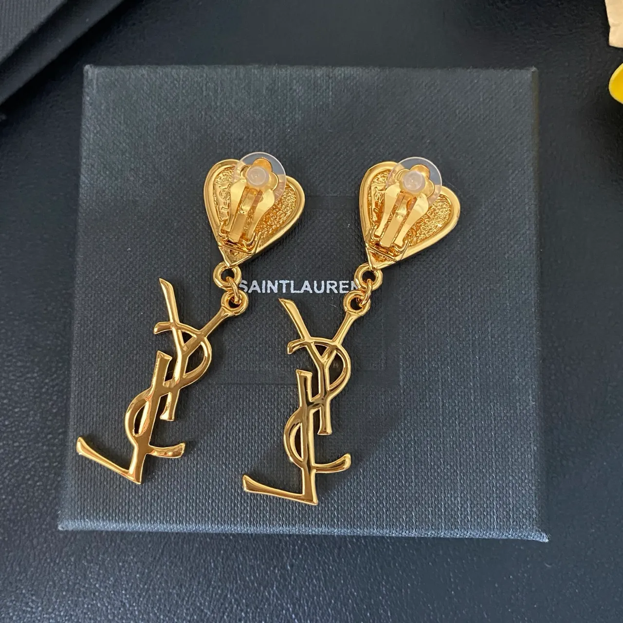 Saint Laurent Heart Crystal and Monogram Dangling Earrings
