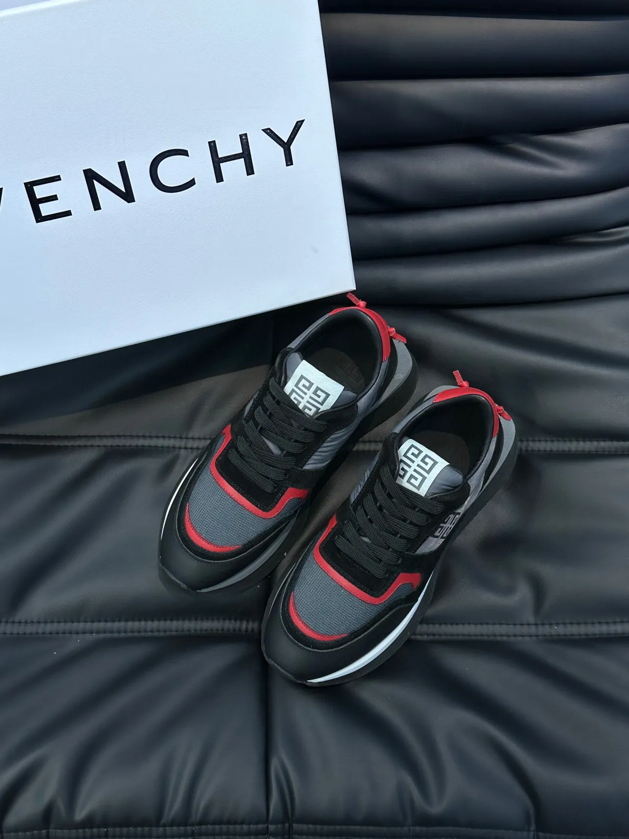 Givenchy Runner Black Red Platform Sole Mixed-Material Upper Chunky Sneakers