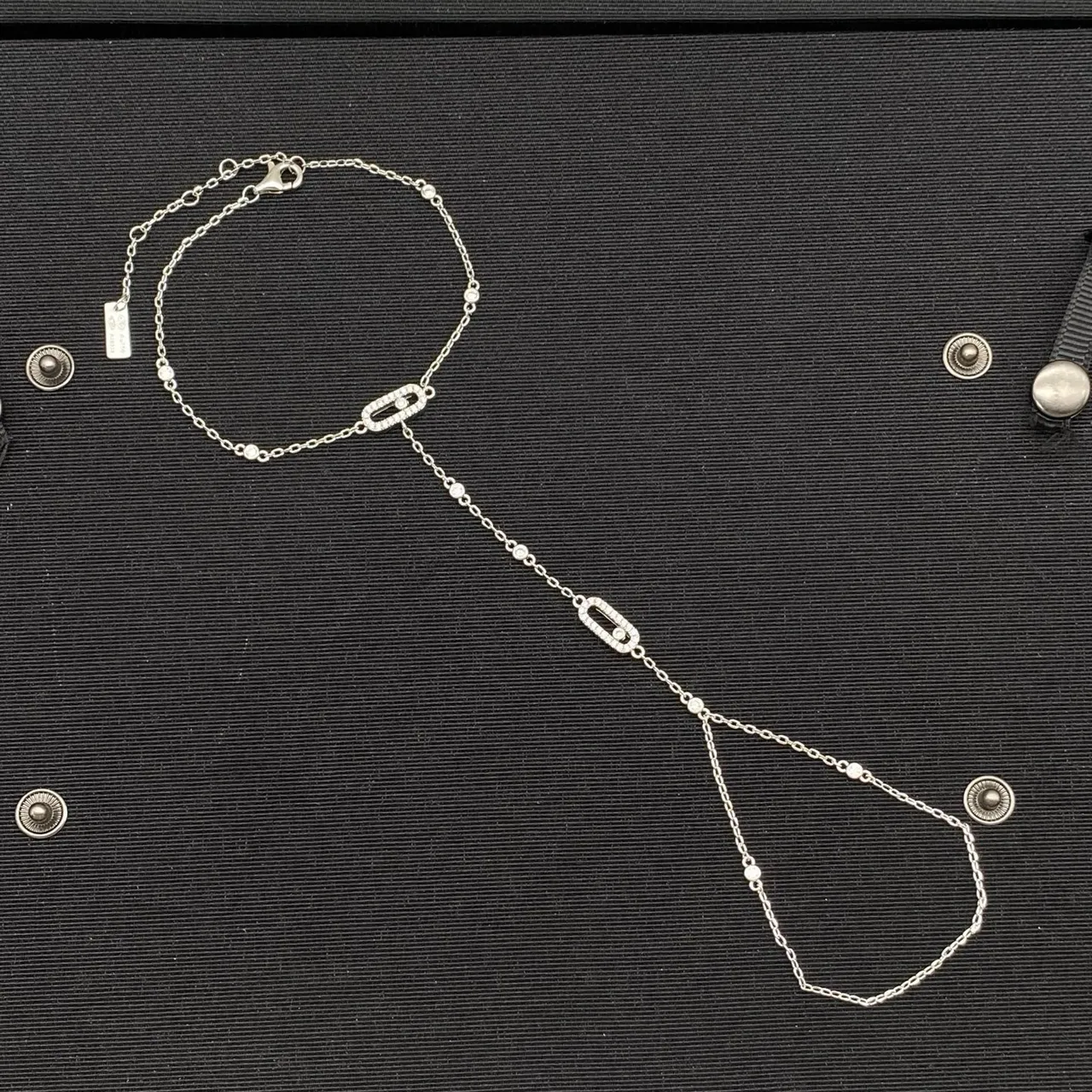 Messika Silver Gold Chain-Link Pavé-Set Rectangle Bracelet