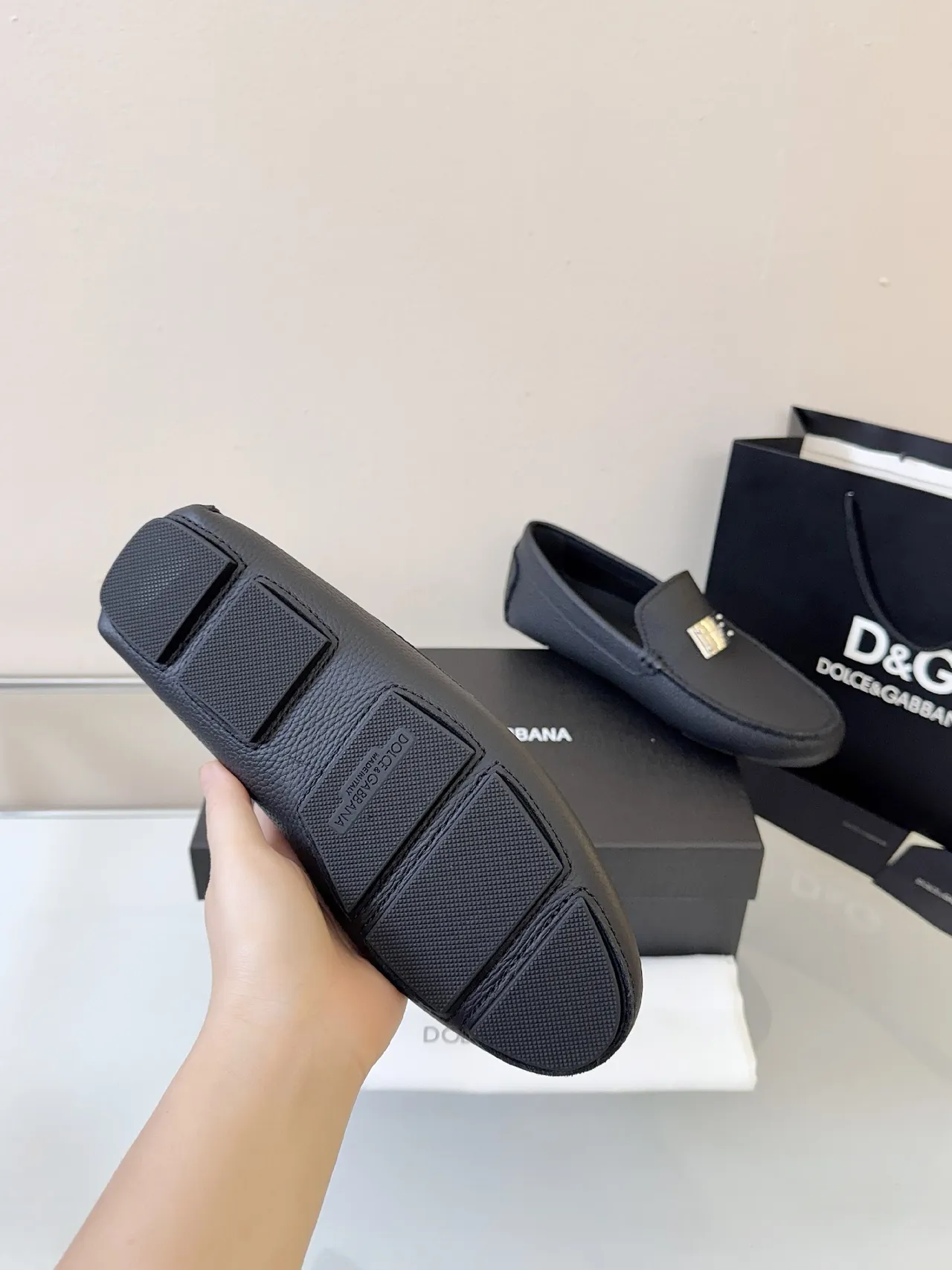 Dolce & Gabbana Portofino Black Pebbled Leather Loafer
