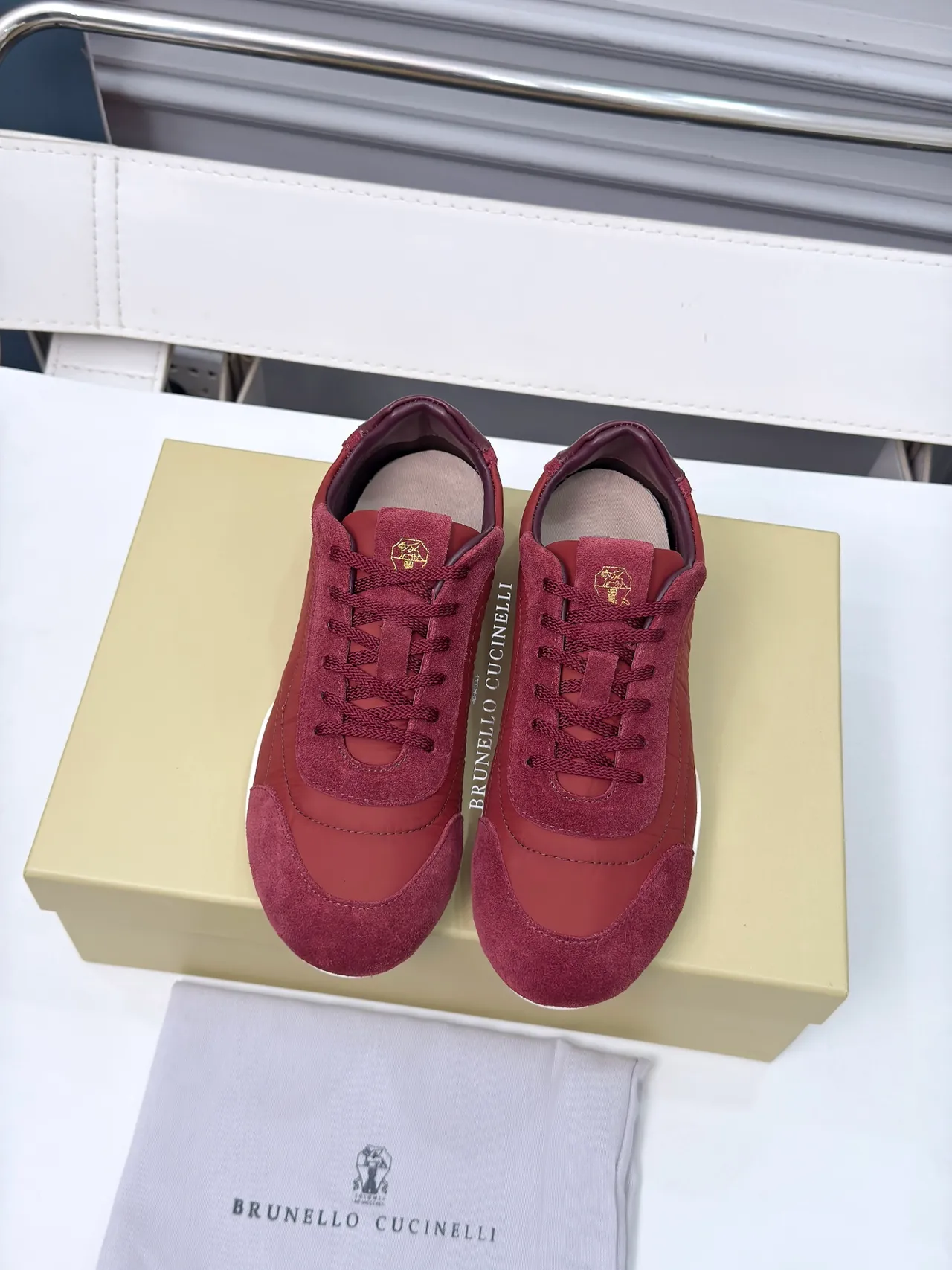 Polo Cucinelli Red Suede and Leather Panelled Lifestyle Sneakers